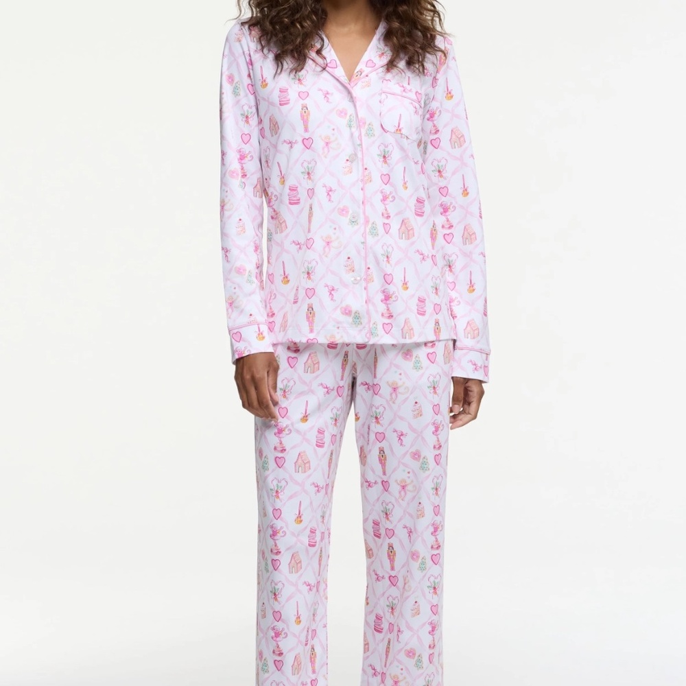 Sugarplum Lattice Long Sleeve Polo Pajamas - Picture 2 of 4